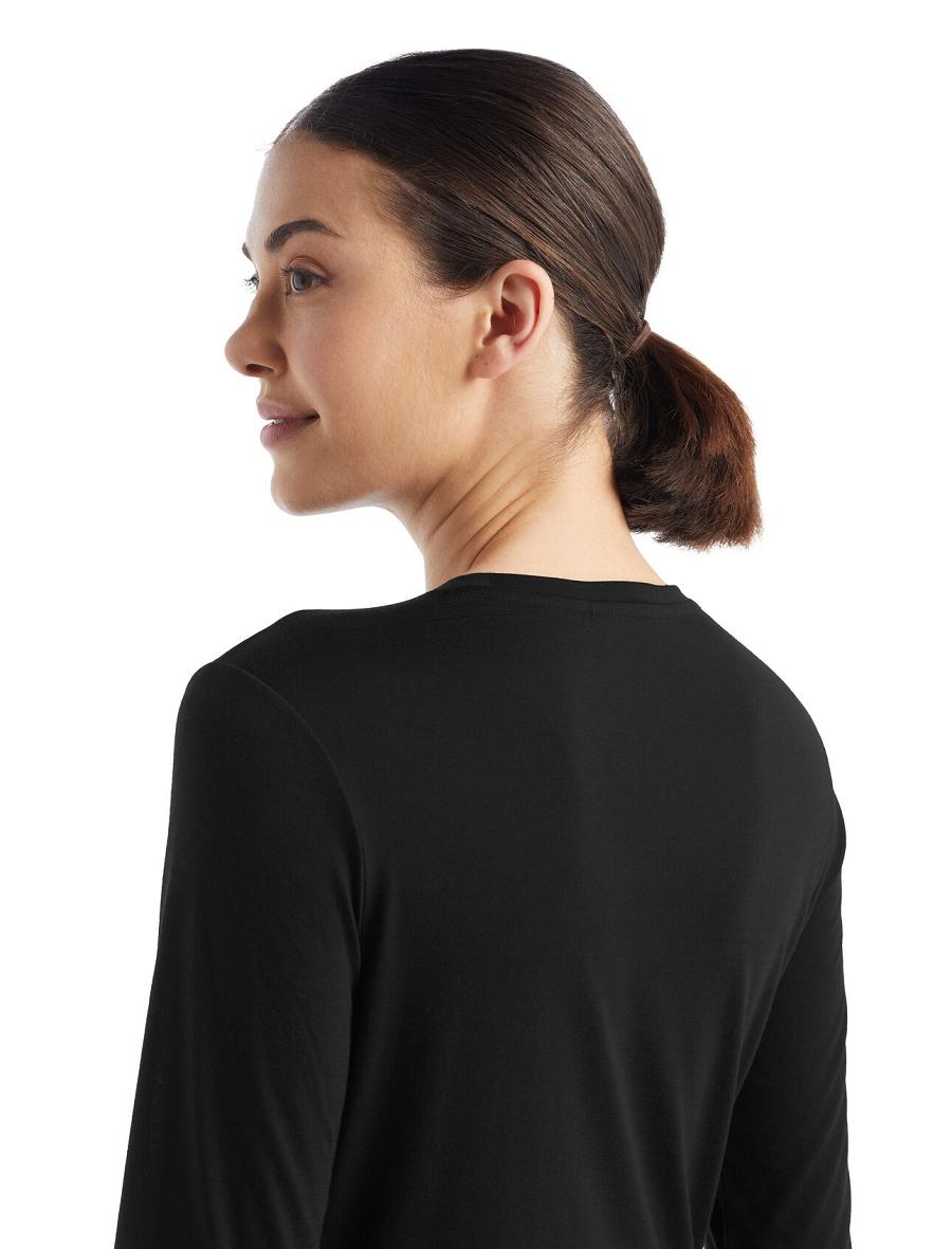 Black Women's Icebreaker Merino Sphere II T-Shirt Long Sleeve | USA 1644PJJQ